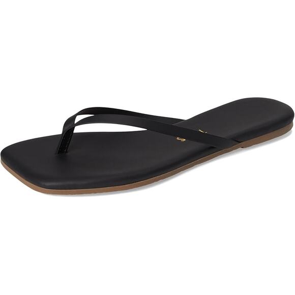 TKEES Womens Square Toe Lily Sandals US 8 EU 39 Black Leather NWOB - Picture 1 of 12